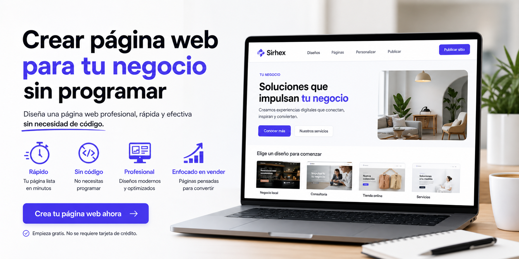 crear página web para negocio sin programar